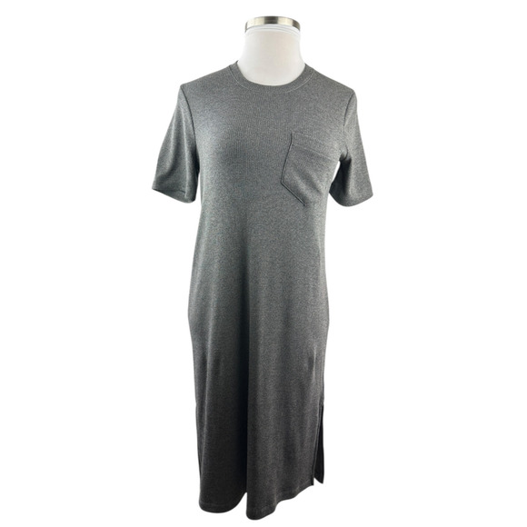 Madewell Ribbed Pocket Tee Midi Dress Short Sleeve Gray AB300 Womens Size Medium - Picture 2 of 15